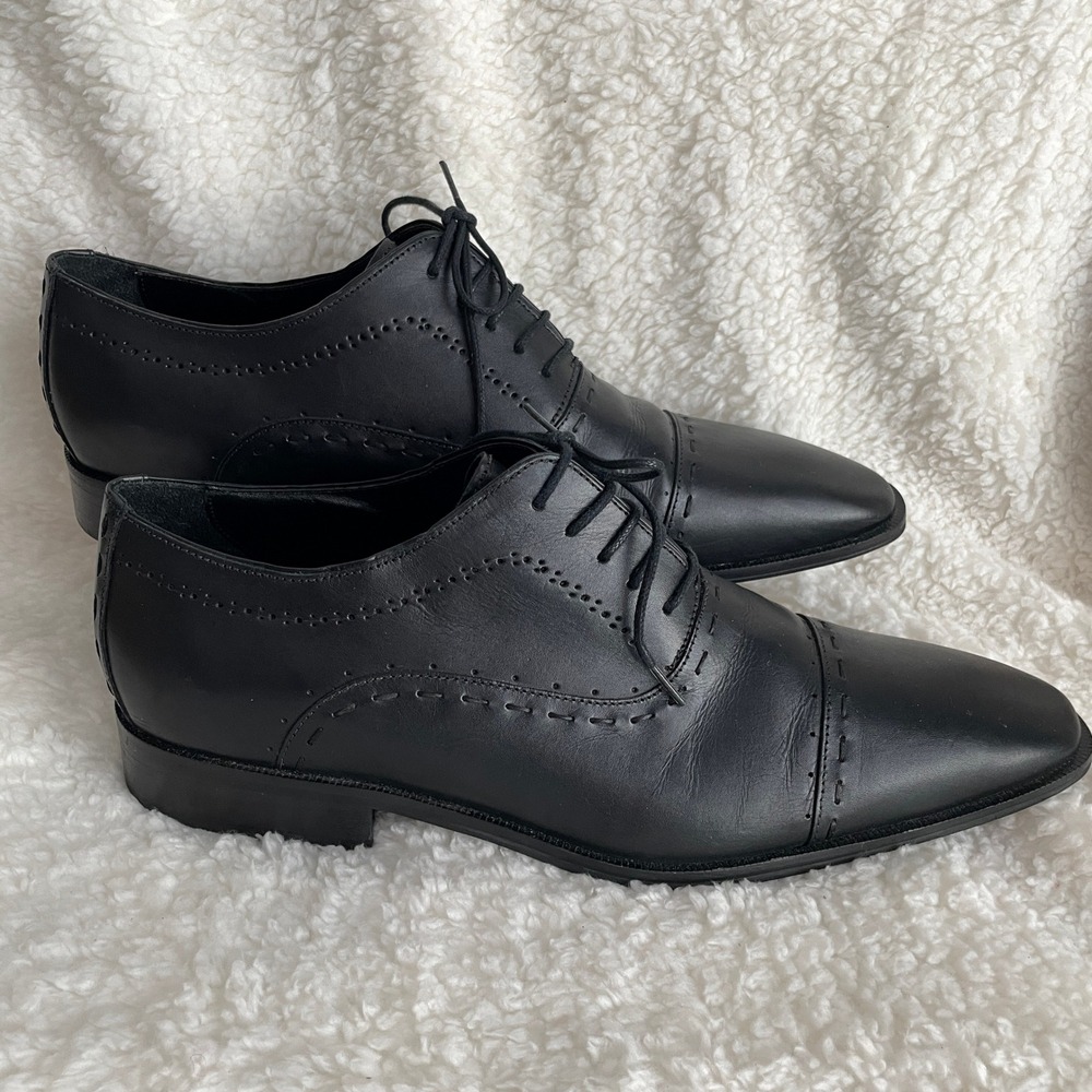 Zara Leather Mens Size 12 Classic Cap Toe Oxford Dress Shoes Black